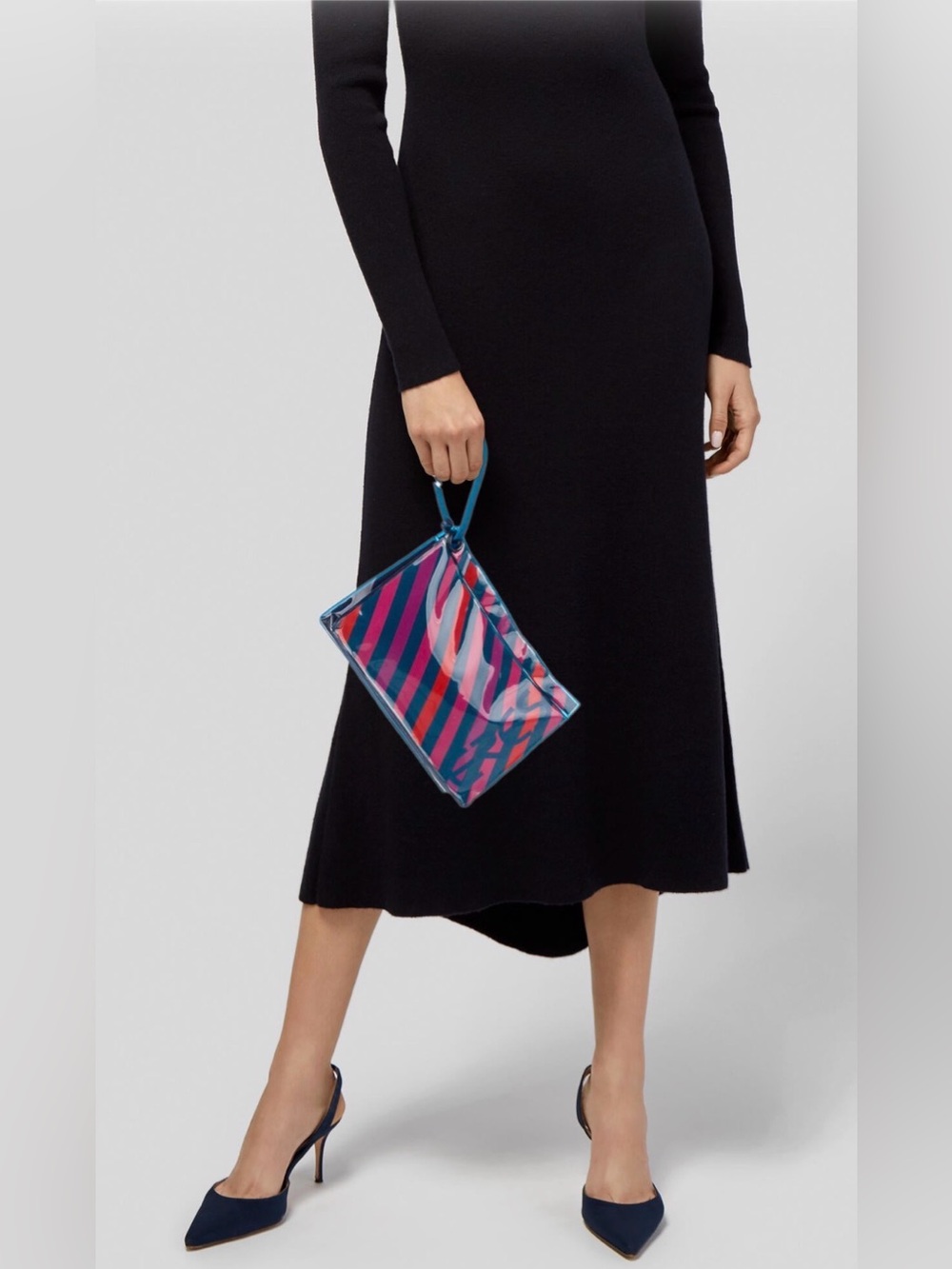 Eres PVC Vinyl Striped Clutch Wristlet